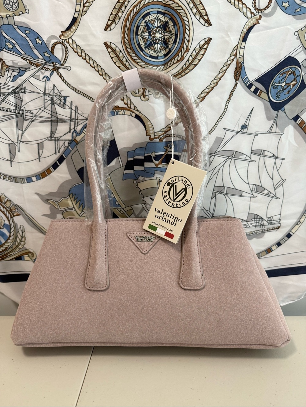 Valentino Orlandi Pink Suede Structured Top-Handle Women's Bag NWT